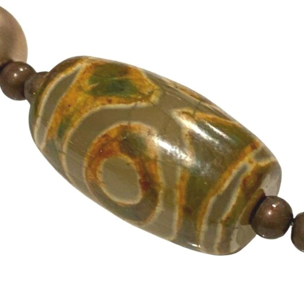 Treska Beaded Statement Necklace Gold Green Handmade Earthy Forest Collection - Picture 7 of 11